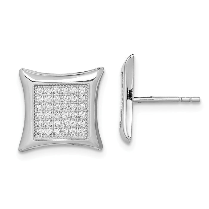 Stella Silver 925 Sterling Silver Rhodium-plated Cubic Zirconia ( CZ ) Pav‚ Square Post Earrings, 12mm x 12mm