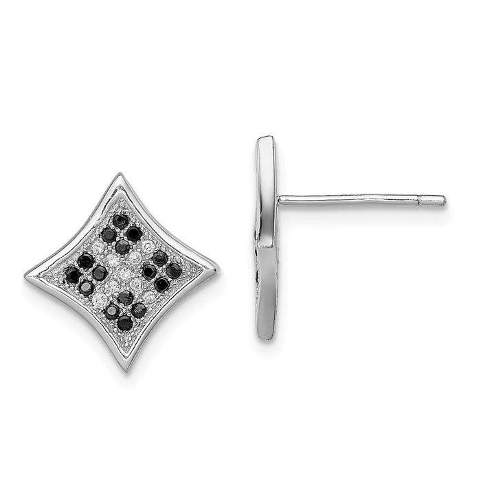 Stella Silver 925 Sterling Silver Rhodium-plated Black & White Cubic Zirconia ( CZ ) Pav‚ Square Post Earrings, 13mm x 13mm