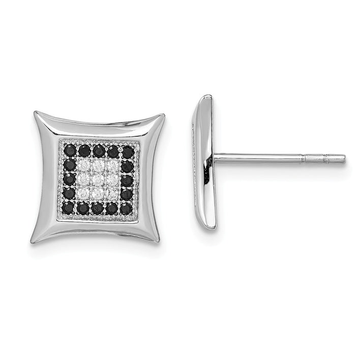Stella Silver 925 Sterling Silver Rhodium-plated Black & White Cubic Zirconia ( CZ ) Pav‚ Square Post Earrings, 13mm x 13mm