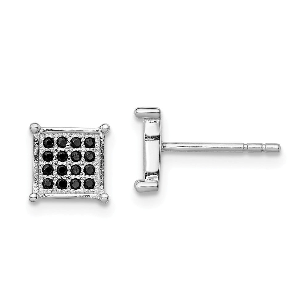 Stella Silver 925 Sterling Silver Rhodium-plated Black Cubic Zirconia ( CZ ) Pav‚ Square Post Earrings, 7mm x 7mm