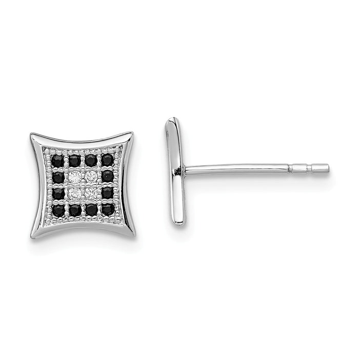 Stella Silver 925 Sterling Silver Rhodium-plated Black & White Cubic Zirconia ( CZ ) Pav‚ Square Post Earrings, 11mm x 11mm