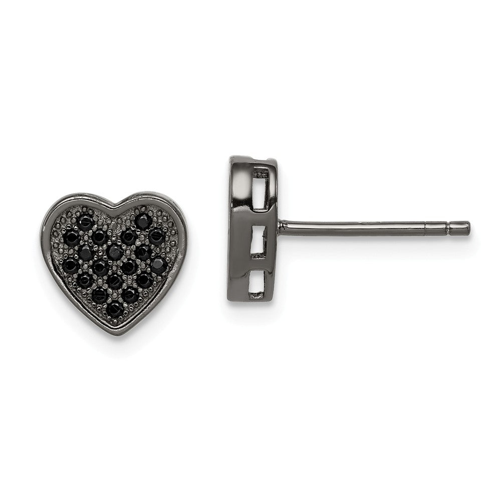 Stella Silver 925 Sterling Silver Black Cubic Zirconia ( CZ ) Micro Pav‚ Heart Post Earrings, 9mm x 9mm