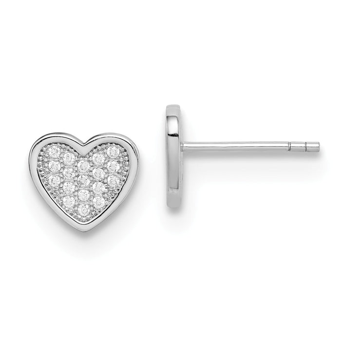 Stella Silver 925 Sterling Silver Rhodium-plated Cubic Zirconia ( CZ ) Pav‚ Heart Post Earrings, 9mm x 9mm