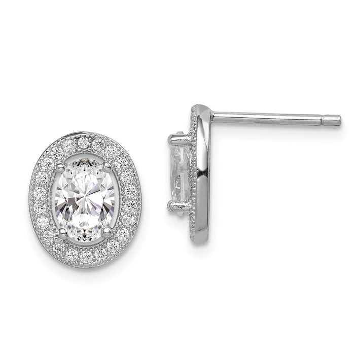 Stella Silver 925 Sterling Silver Rhodium-plated Cubic Zirconia ( CZ ) Pav‚ Oval Post Earrings, 12mm x 10mm