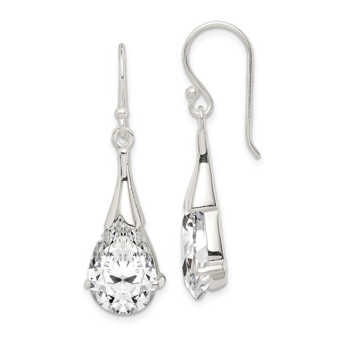 Stella Silver 925 Sterling Silver Cubic Zirconia ( CZ ) Shepherd Hook Earrings, 38mm x 11mm