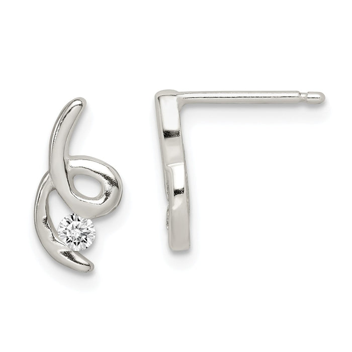 Stella Silver 925 Sterling Silver Polished Cubic Zirconia ( CZ ) Post Earrings, 11mm x 6mm