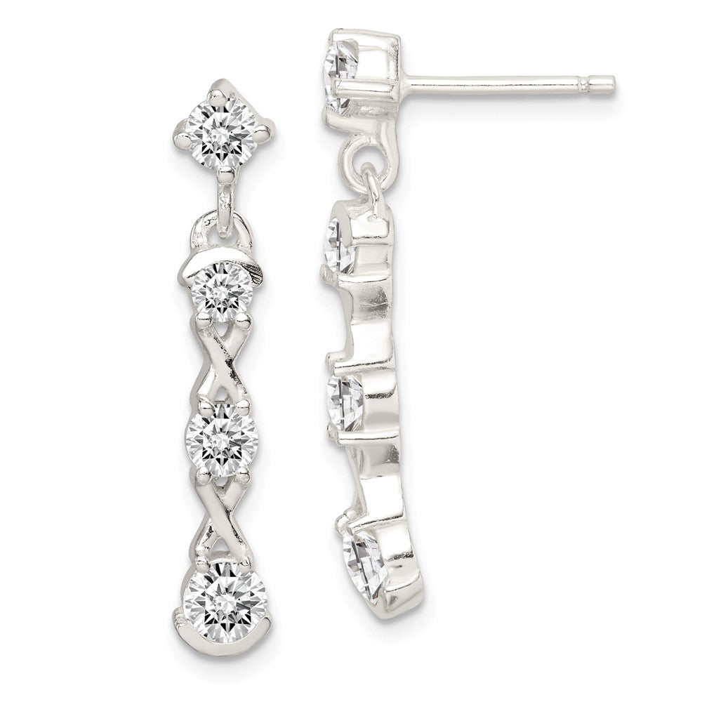Stella Silver 925 Sterling Silver Polished Cubic Zirconia ( CZ ) Post Dangle Earrings, 27mm x 4mm