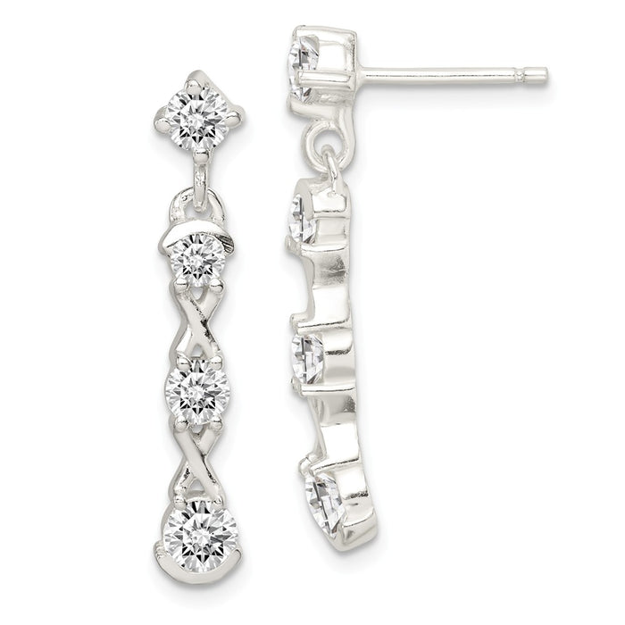 Stella Silver 925 Sterling Silver Polished Cubic Zirconia ( CZ ) Post Dangle Earrings, 27mm x 4mm