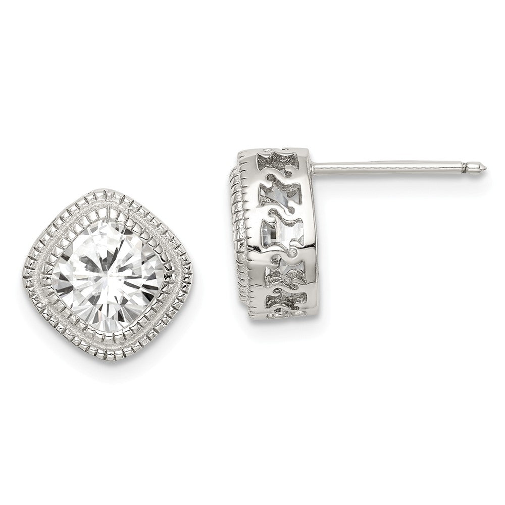 Stella Silver 925 Sterling Silver Cubic Zirconia ( CZ ) Square S Border Earrings, 11mm x 11mm