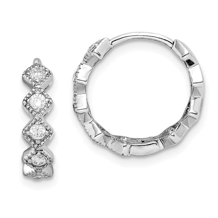 Stella Silver 925 Sterling Silver Rhodium-plated Cubic Zirconia ( CZ ) Hinged Hoop Earrings, 16mm x 16mm