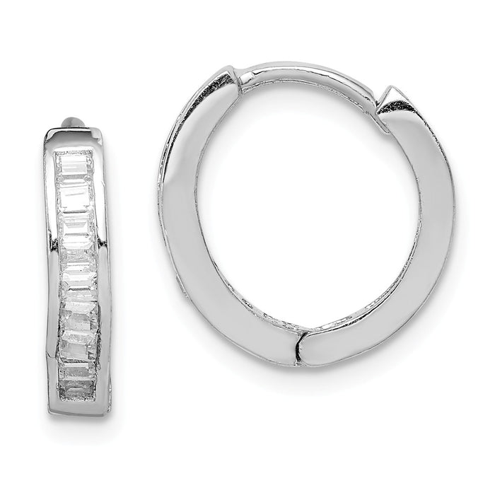 Stella Silver 925 Sterling Silver Rhodium-plated Cubic Zirconia ( CZ ) Baguette Hinged Hoop Earrings, 15mm x 15mm