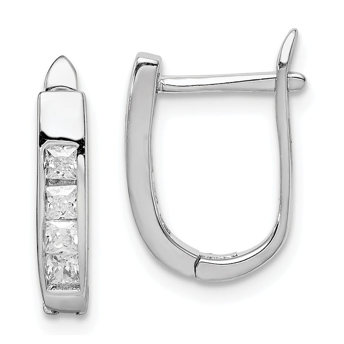 Stella Silver 925 Sterling Silver Rhodium-plated Cubic Zirconia ( CZ ) Hinged Hoop Earrings, 15mm x 12mm