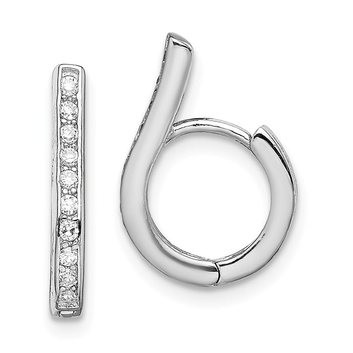 Stella Silver 925 Sterling Silver Rhodium-plated Cubic Zirconia ( CZ ) Oval Hinged Hoop Earrings, 16mm x 11mm