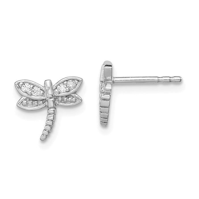 Stella Silver 925 Sterling Silver Rhodium-plated Cubic Zirconia ( CZ ) Dragonfly Post Earrings, 10mm x 9mm