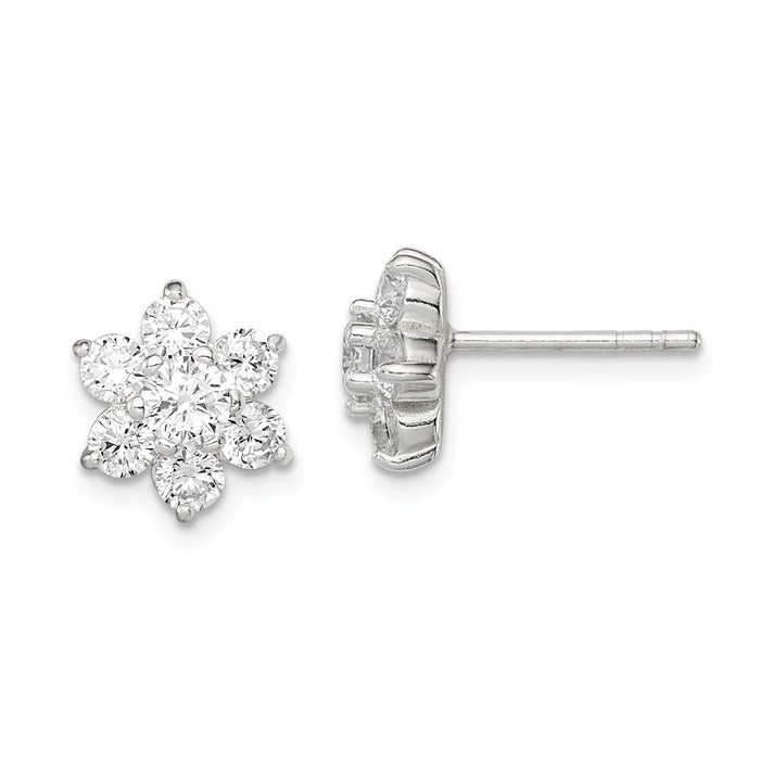 Stella Silver 925 Sterling Silver Cubic Zirconia ( CZ ) Flower Post Earrings, 10mm x 11mm