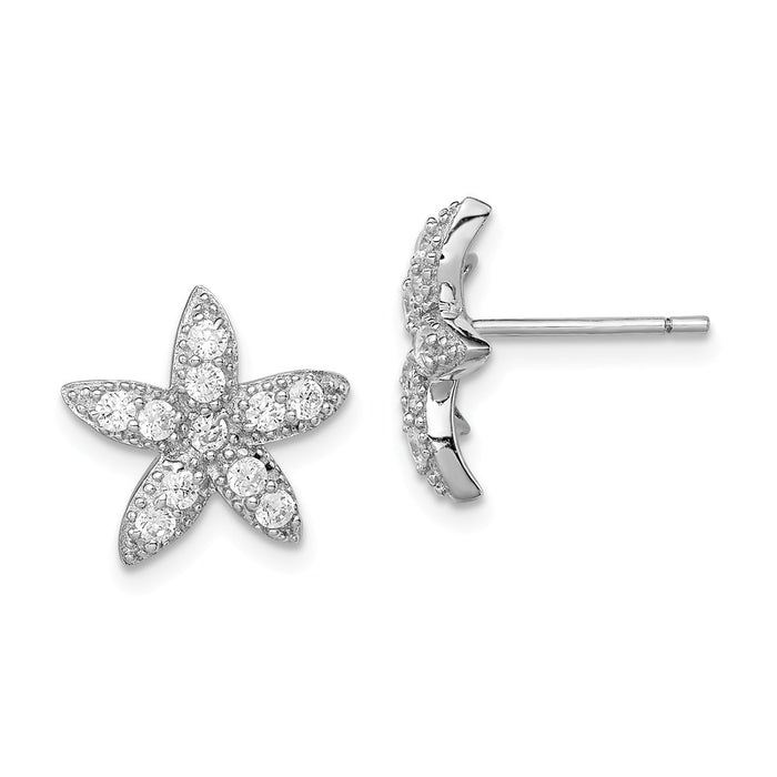 Stella Silver 925 Sterling Silver Rhodium-plated Cubic Zirconia ( CZ ) Starfish Post Earrings, 12mm x 12mm