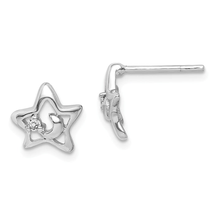 Stella Silver 925 Sterling Silver Rhodium-Plated Cubic Zirconia ( CZ ) Star & Moon Post Earrings, 10mm x 10mm