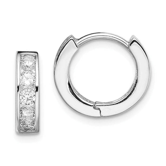 Stella Silver 925 Sterling Silver Rhodium-plated Cubic Zirconia ( CZ ) Hinged Hoop Earrings, 12mm x 13mm