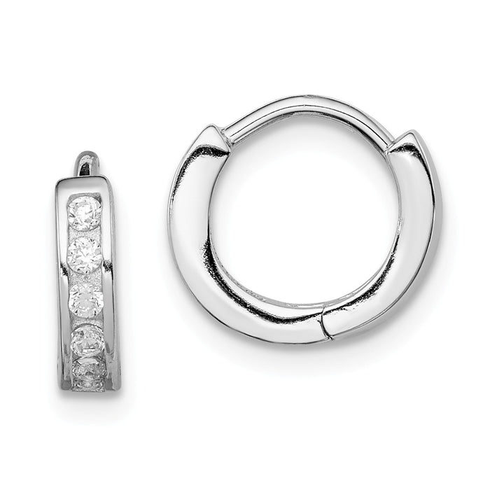 Stella Silver 925 Sterling Silver Rhodium-plated Cubic Zirconia ( CZ ) Hinged Hoop Earrings, 10mm x 12mm