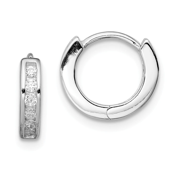 Stella Silver 925 Sterling Silver Rhodium-plated Cubic Zirconia ( CZ ) Hinged Hoop Earrings, 10mm x 12mm