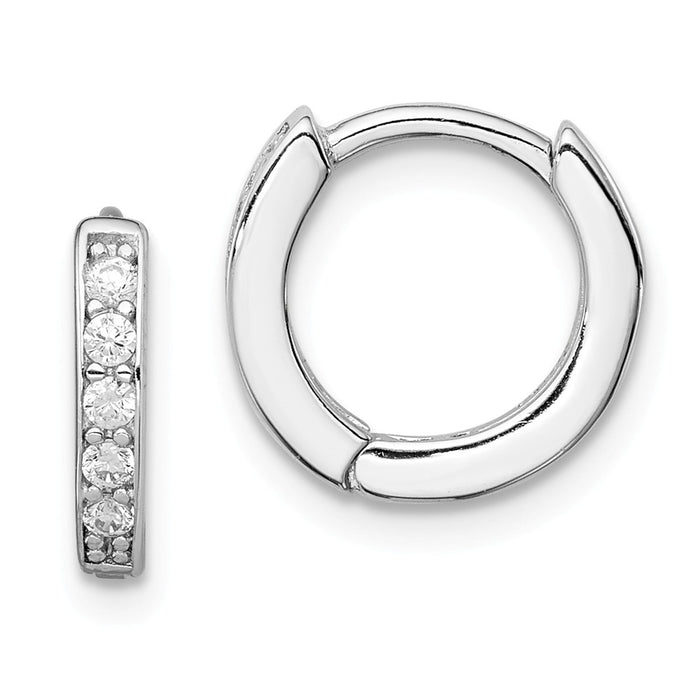 Stella Silver 925 Sterling Silver Rhodium-plated Cubic Zirconia ( CZ ) Hinged Hoop Earrings, 11mm x 13mm