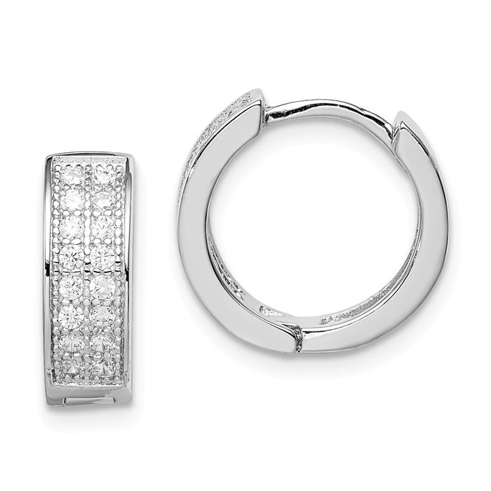 Stella Silver 925 Sterling Silver Rhodium-plated Cubic Zirconia ( CZ ) Hinged Hoop Earrings, 13mm x 14mm