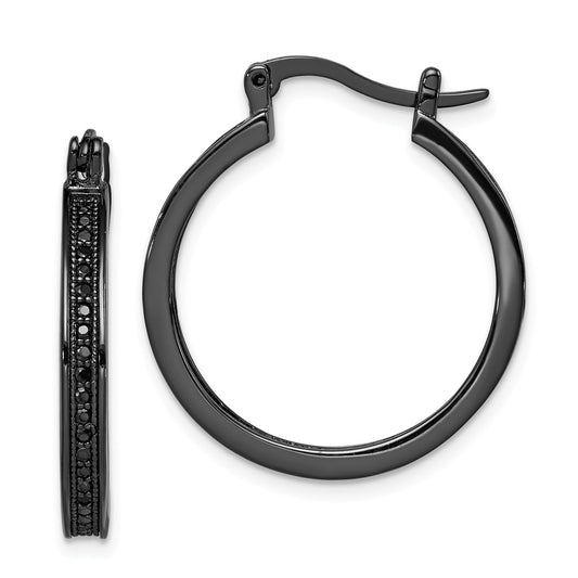 Stella Silver 925 Sterling Silver Black Rhodium-Plated Black Cubic Zirconia ( CZ ) Hoop Earrings, 26mm x 23mm