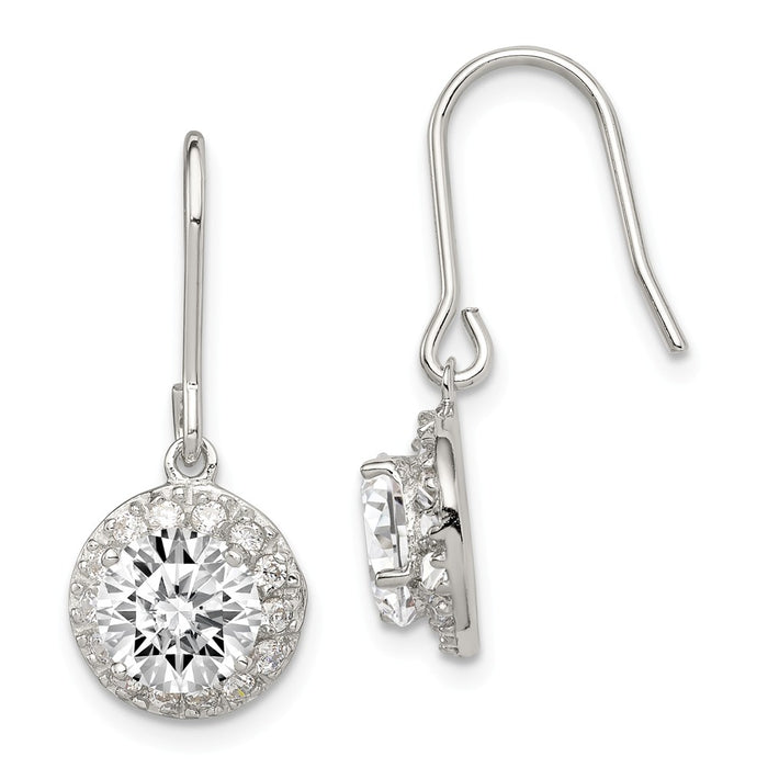 Stella Silver 925 Sterling Silver Rhodium-plated Round Cubic Zirconia ( CZ ) Dangle Earrings, 24mm x 11mm