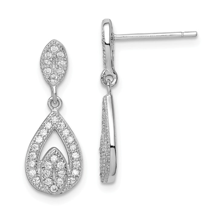 Stella Silver 925 Sterling Silver Rhodium-plated Cubic Zirconia ( CZ ) Pav‚ Pear Dangle Post Earrings, 21mm x 8mm