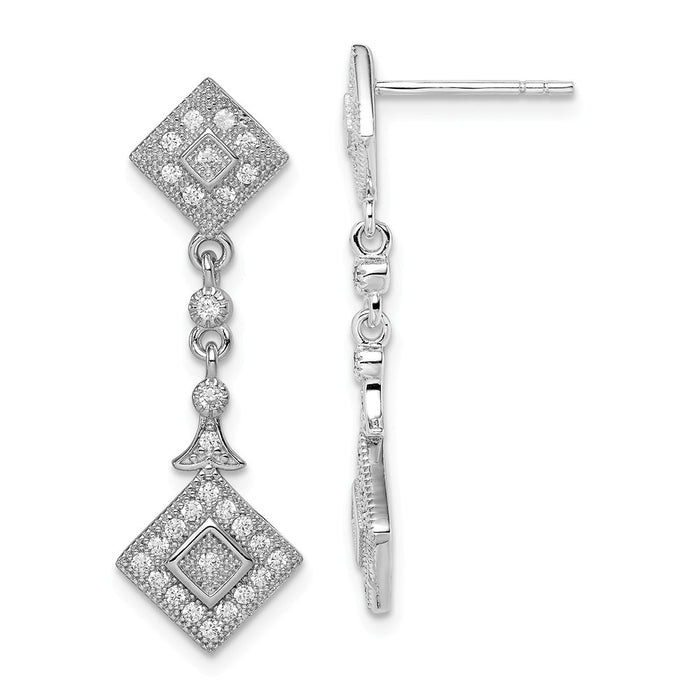 Stella Silver 925 Sterling Silver Rhodium-plated Cubic Zirconia ( CZ ) Pav‚ Squares Dangle Post Earrings, 32mm x 10mm