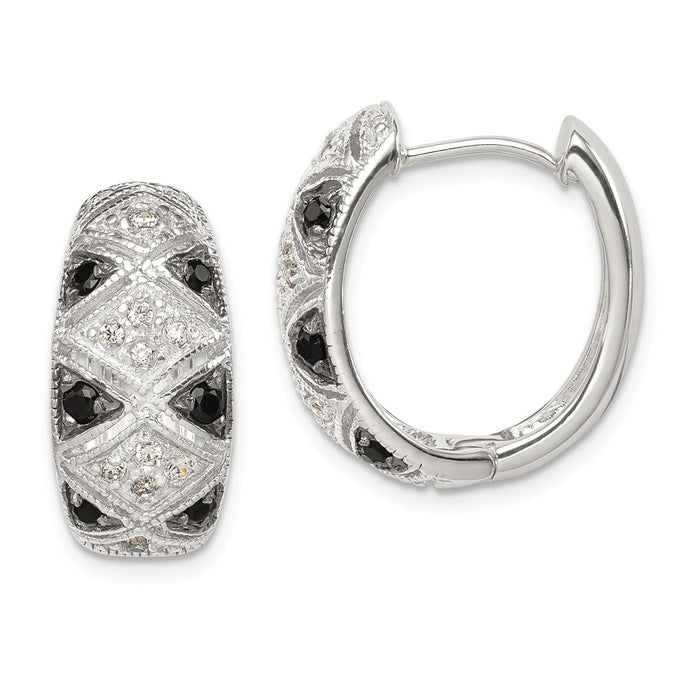 Stella Silver 925 Sterling Silver Black & Clear Cubic Zirconia ( CZ ) Hinged Hoop Earrings, 19mm x 18mm