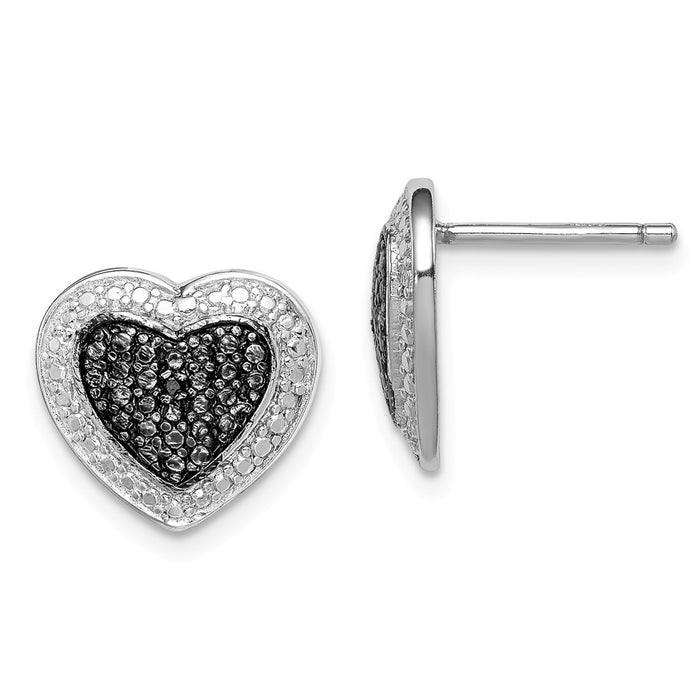 Stella Silver 925 Sterling Silver Black Rhodium-Plated & Black Cubic Zirconia ( CZ ) Heart Post Earrings, 12mm x 12mm