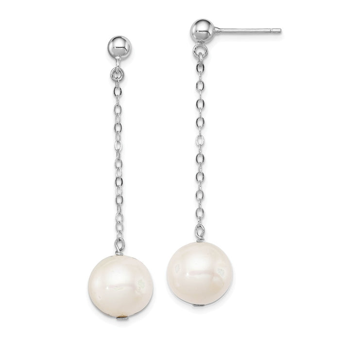 Stella Silver 925 Sterling Silver Rhodium-plated 10mm Freshwater Cultured Pearl Dangle Post Earrings, 45mm x 10mm