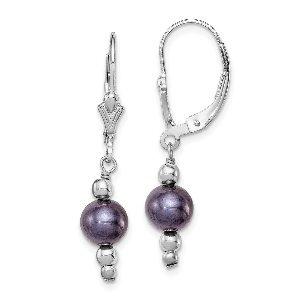 Stella Silver 925 Sterling Silver RH-plated 6-7mm Peacock Freshwater Cultured Pearl &Bead Leverback Earrings, 28mm x 6mm