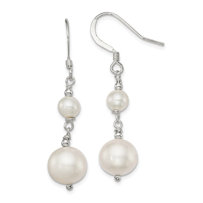 Stella Silver 925 Sterling Silver Polished Freshwater Cultured Pearl Dangle Earrings, 38mm x 10mm