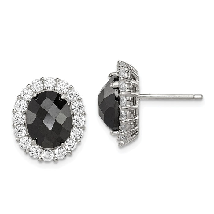 Stella Silver 925 Sterling Silver Black Cubic Zirconia ( CZ ) and Clear Cubic Zirconia ( CZ ) Post Earrings, 14mm x 12mm