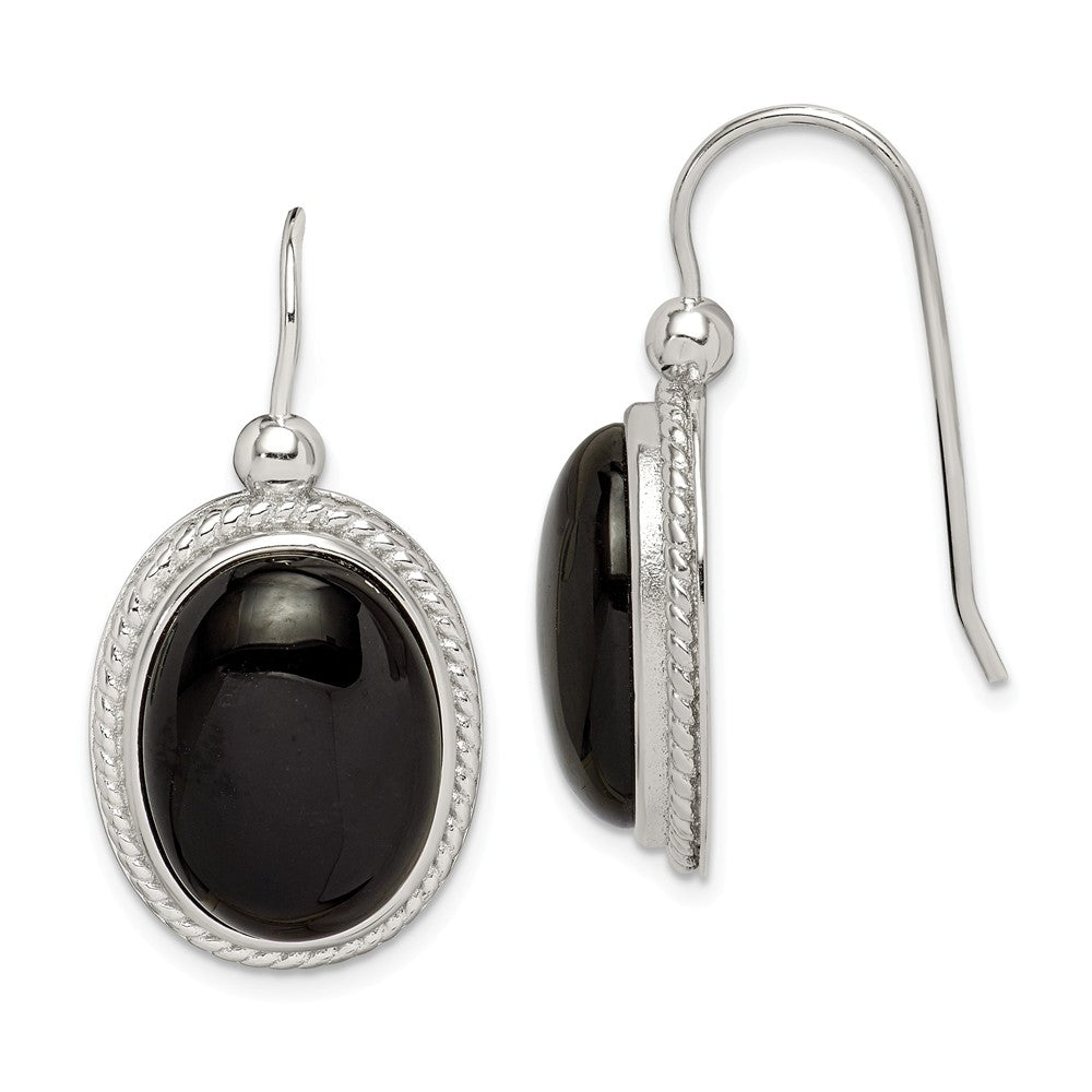 Stella Silver 925 Sterling Silver Black Agate Dangle Earrings, 35mm x 16mm