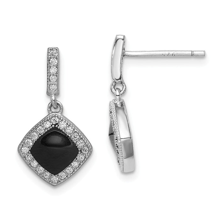 Stella Silver 925 Sterling Silver Rhodium-plated Cubic Zirconia ( CZ ) Pav‚ Glass Black Square Post Earrings, 18mm x 10mm