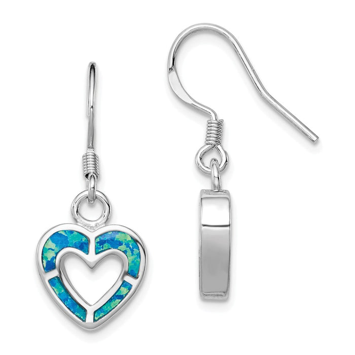 Stella Silver 925 Sterling Silver Blue Inlay Created Opal Heart Earrings, 29mm x 12mm