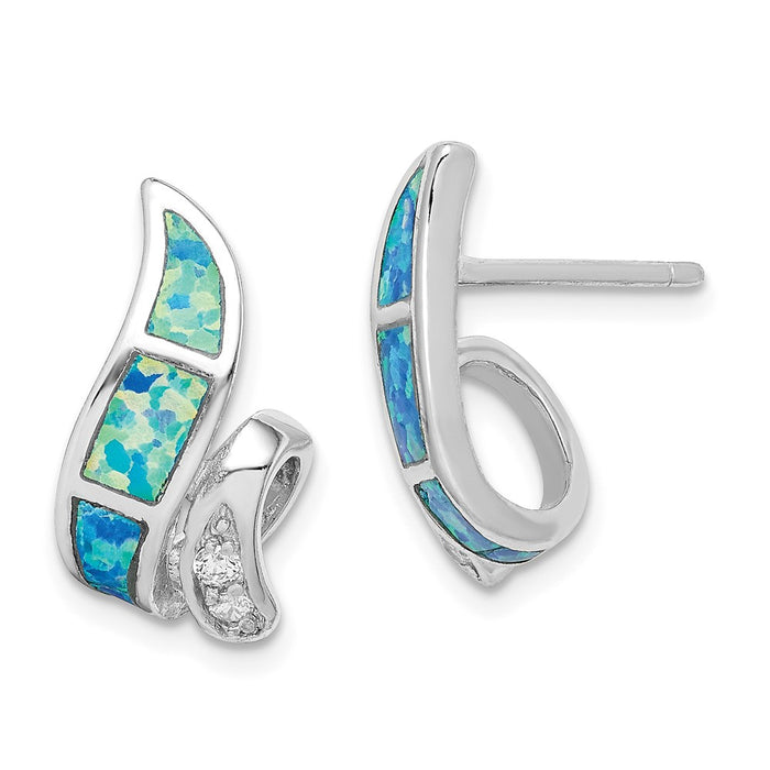 Stella Silver 925 Sterling Silver Cubic Zirconia ( CZ ) Blue Inlay Created Opal Twisted Earrings, 18mm x 9mm