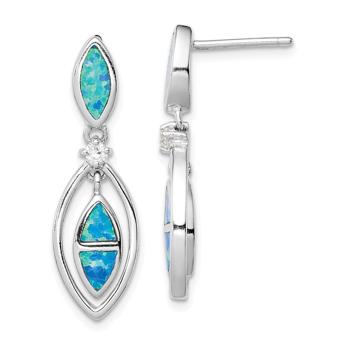 Stella Silver 925 Sterling Silver Cubic Zirconia ( CZ ) Blue Inlay Created Opal Marquise Earrings, 30mm x 9mm