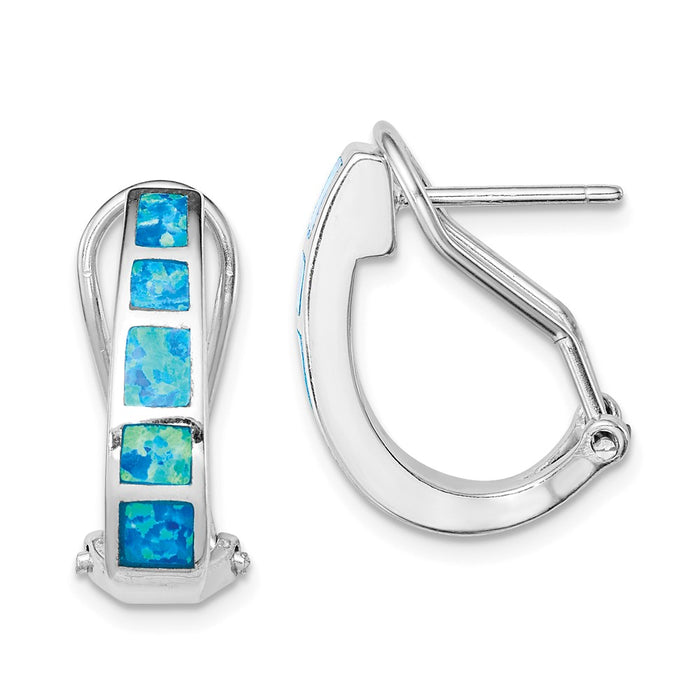 Stella Silver 925 Sterling Silver Blue Inlay Created Opal Squares Hoop Earrings, 19mm x 15mm