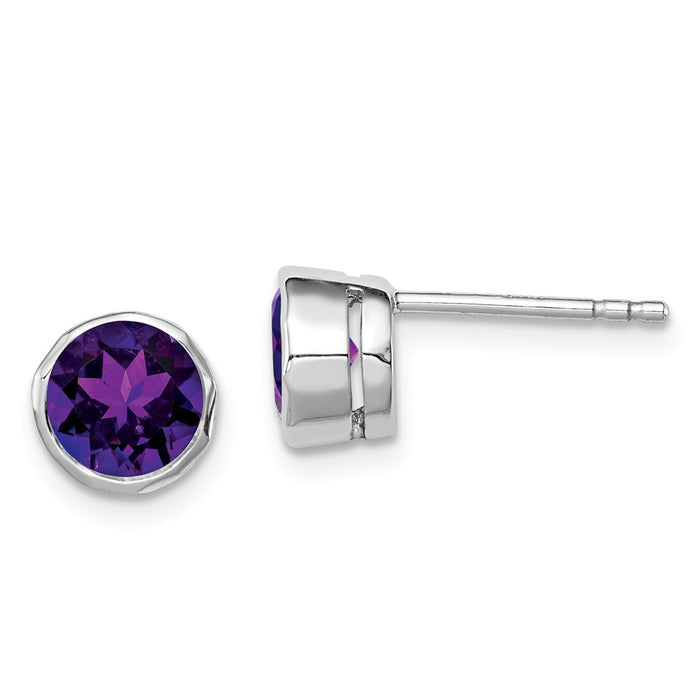 Stella Silver 925 Sterling Silver Rhodium-plated Amethyst Post Earrings, 7mm x 7mm