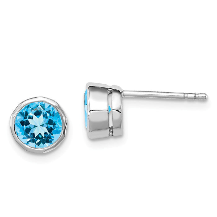 Stella Silver 925 Sterling Silver Rhodium-plated Blue Topaz Circle Stud Earrings, 7mm x 7mm