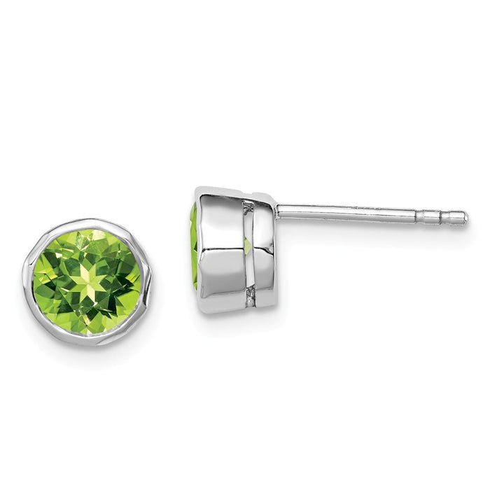 Stella Silver 925 Sterling Silver Rhodium-plated Peridot Circle Stud Earrings, 7mm x 7mm