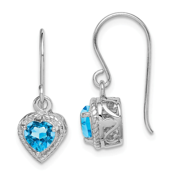 Stella Silver 925 Sterling Silver Rhodium Blue Topaz Small Heart Earrings, 22mm x 8mm