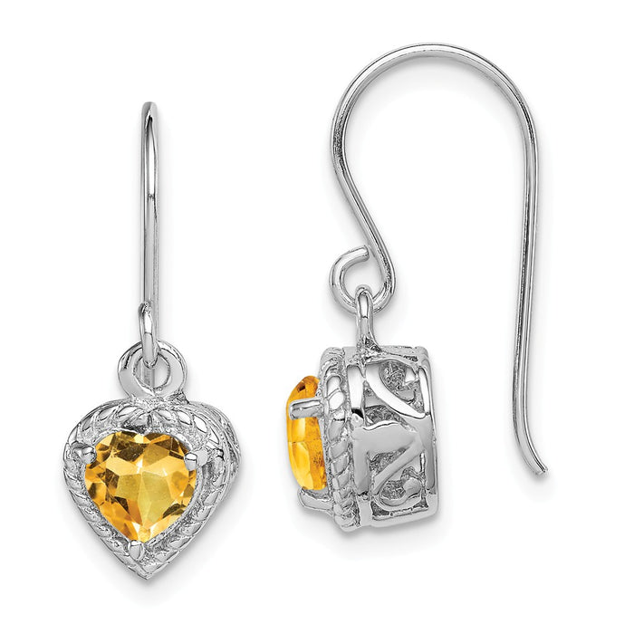 Stella Silver 925 Sterling Silver Rhodium Citrine Small Heart Earrings, 22mm x 8mm