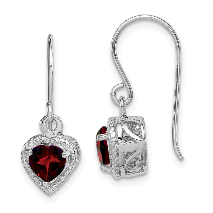 Stella Silver 925 Sterling Silver Rhodium Garnet Small Heart Earrings, 22mm x 8mm