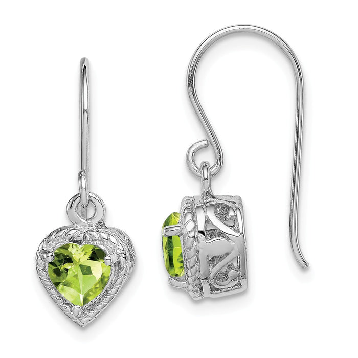 Stella Silver 925 Sterling Silver Rhodium Peridot Small Heart Earrings, 22mm x 8mm