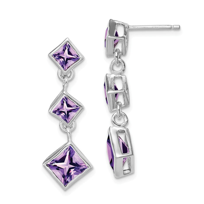 Stella Silver 925 Sterling Silver Rhodium-plated Polished Amethyst Post Dangle Earrings, 35mm x 10mm